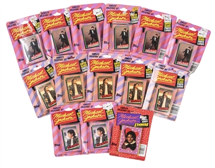 Lot of (14) Items Including (13) 1984 Michael Jackson Sealed Complete 33 Super Gloss Photo Cards Sets & (1) Sealed Complete 33 Peel-Away Stickers Set